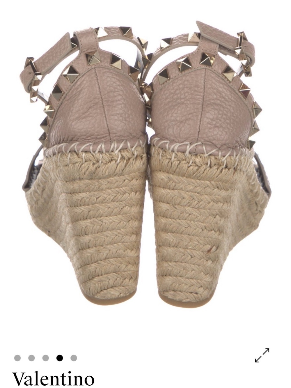 Valentino Taupe Leather Studded Espadrille Wedge Sandals.
